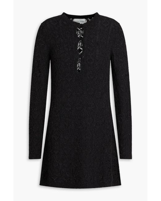 Loulou de Saison Black Evan Pointelle-knit Cotton-blend Mini Dress