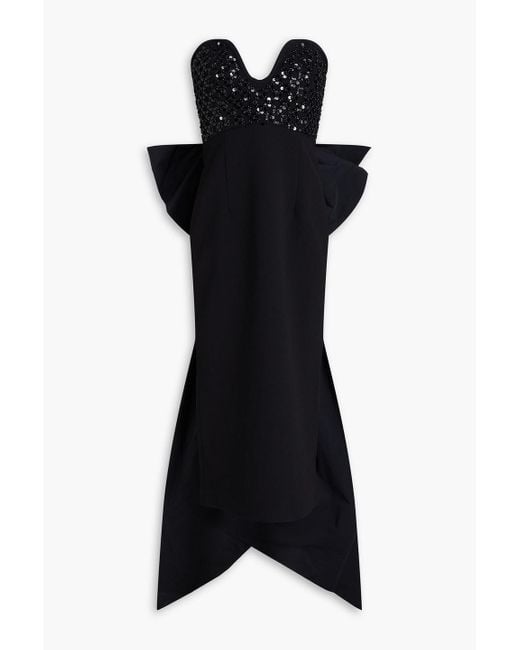 Rebecca Vallance Black Marie Strapless Bow-detailed Embellished Crepe Midi Dress