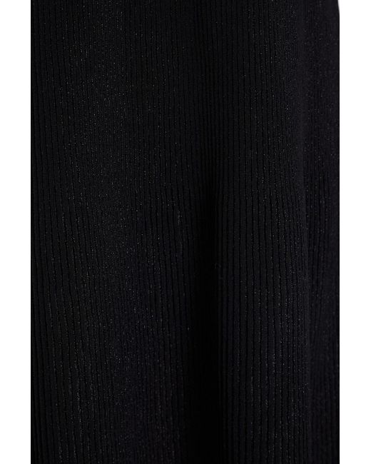 Theory Black Cutout Metallic Ribbed-knit Mini Dress