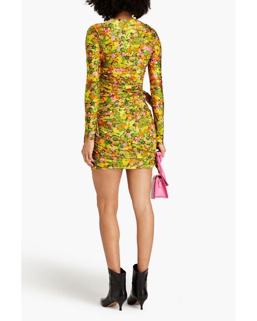 Philosophy Di Lorenzo Serafini Yellow Ruched Knotted Floral-print Stretch-jersey Dress