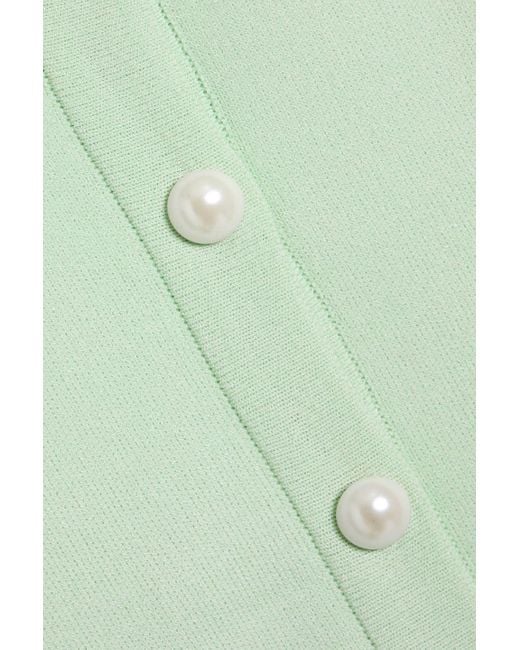 Sleeper Green Cropped Feather-trimmed Stretch-knit Cardigan
