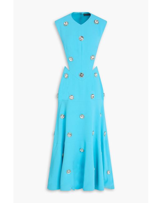 David Koma Blue Crystal-Embellished Cady Midi Dress