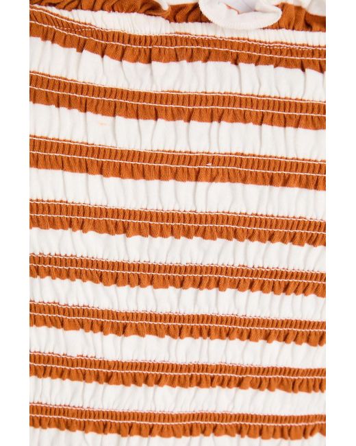 Veronica Beard Brown Averie Shirred Striped Cotton-jersey Top