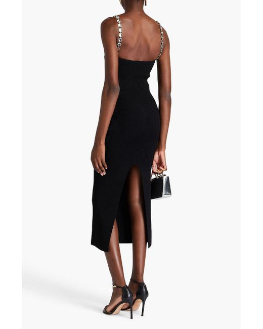 Galvan Black Crystal-embellished Ribbed-knit Midi Dress