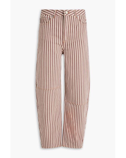 Ganni Pink Striped High-Rise Barrel-Leg Jeans
