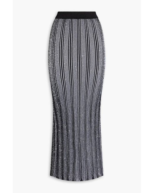 Missoni Gray Embellished Striped Ribbed-Knit Maxi Skirt
