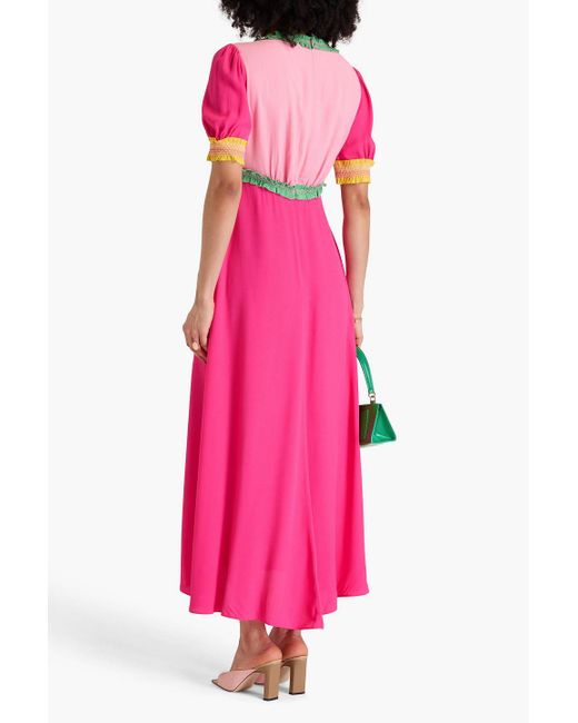Saloni Pink Lea Color-Block Crepe Maxi Dress