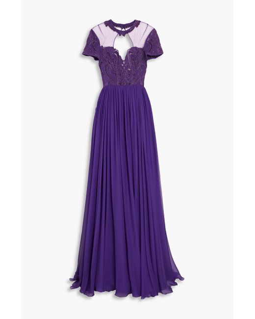 Zuhair Murad Purple Embellished Tulle And Silk-chiffon Gown