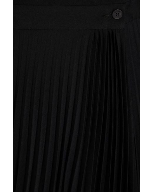 Sandro Black Pleated Crepe And Chiffon Midi Wrap Dress