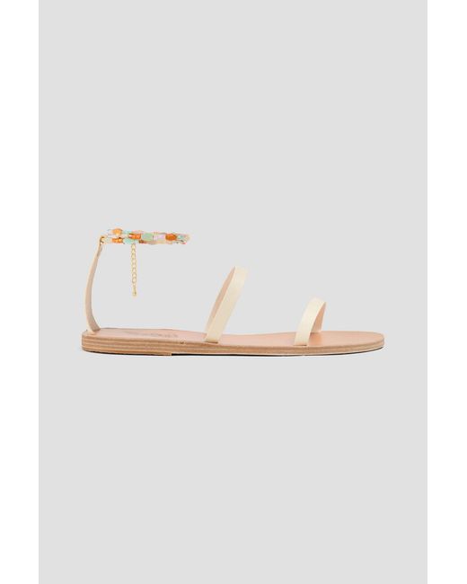 Ancient Greek Sandals White Smirni Embellished Leather Sandals