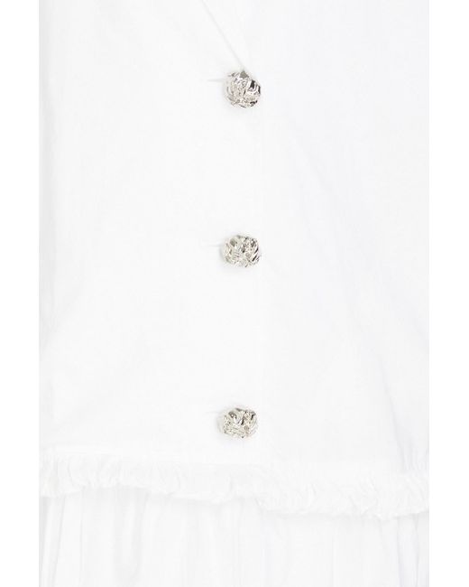 Ganni White Broderie Anglaise-paneled Cotton-poplin Midi Shirt Dress