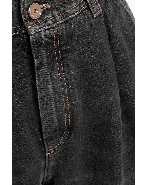 Brunello Cucinelli Gray High-Rise Barrel-Leg Jeans