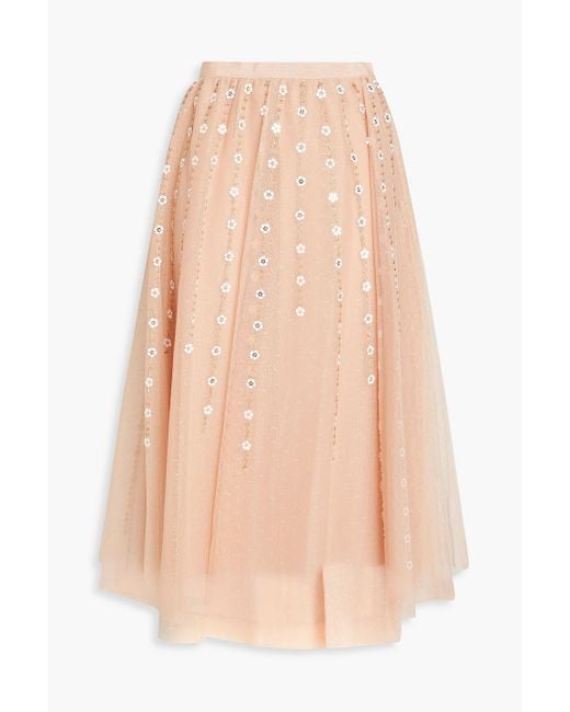 RED Valentino Natural Embellished Point D'espirit And Tulle Midi Skirt