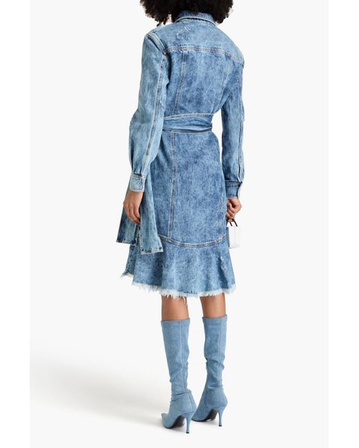 Moschino Blue Wrap-effect Acid-wash Denim Shirt Dress