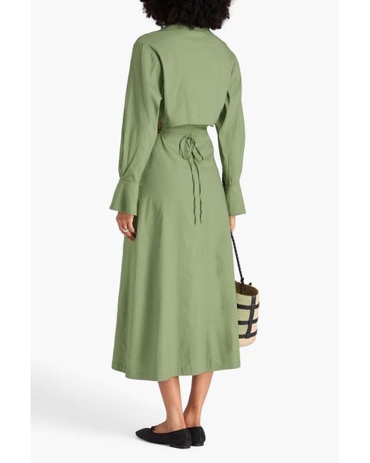 Jonathan Simkhai Green Giulia Convertible Wrap-Effect Cutout Linen-Blend Midi Dress