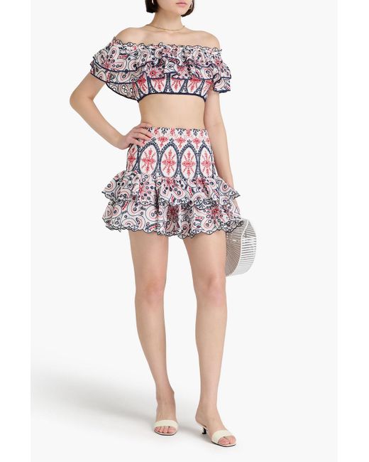 Charo Ruiz Blue Clara Cropped Off-the-shoulder Broderie Anglaise Cotton-blend Top