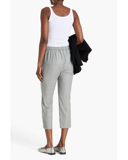 Theory Gray Treeca Cropped Wool-flannel Tapered Pants