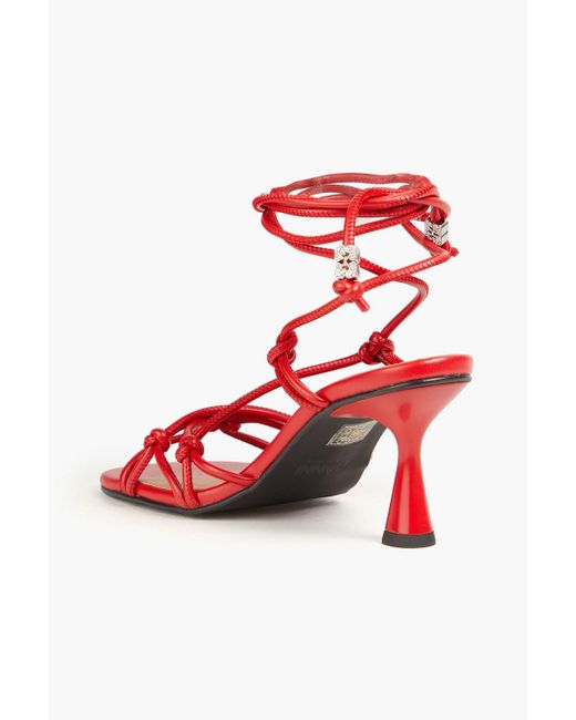 Ganni Red Knotted Faux Leather Sandals