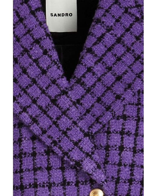 Sandro Purple Simona doppelreihiger blazer aus bouclé-tweed