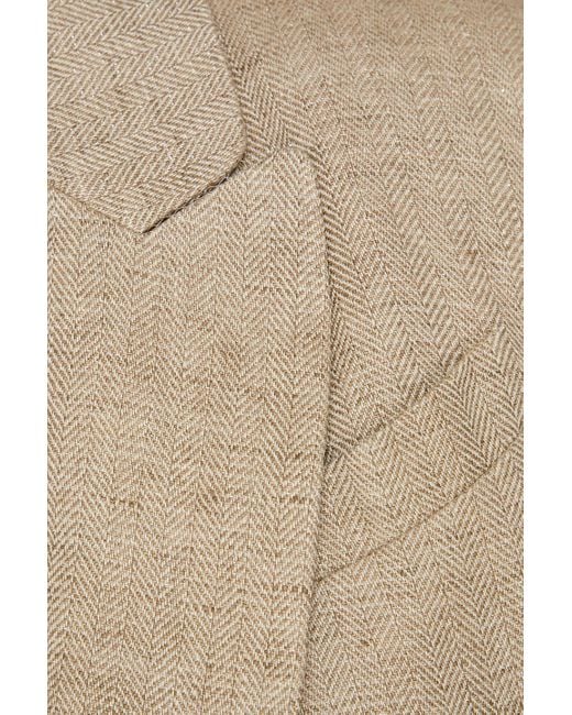 Brunello Cucinelli Natural Cropped Metallic Herringbone Linen-blend Blazer