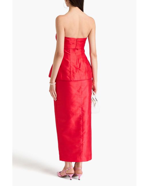 Nicholas Red Strapless Draped Shantung Top