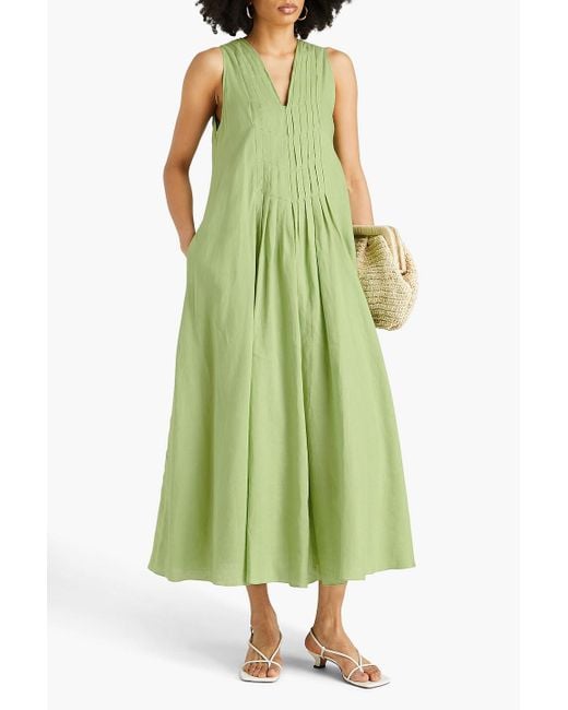 Emporio Armani Green Pleated Linen Midi Dress