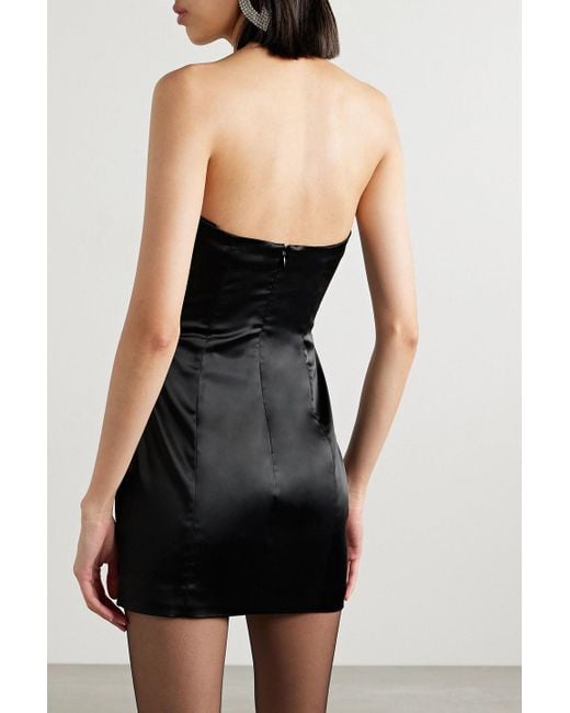 Area Black Strapless Crystal-embellished Draped Satin Mini Dress