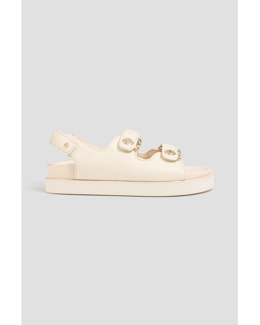 Maje White Embellished Leather Slingback Sandals