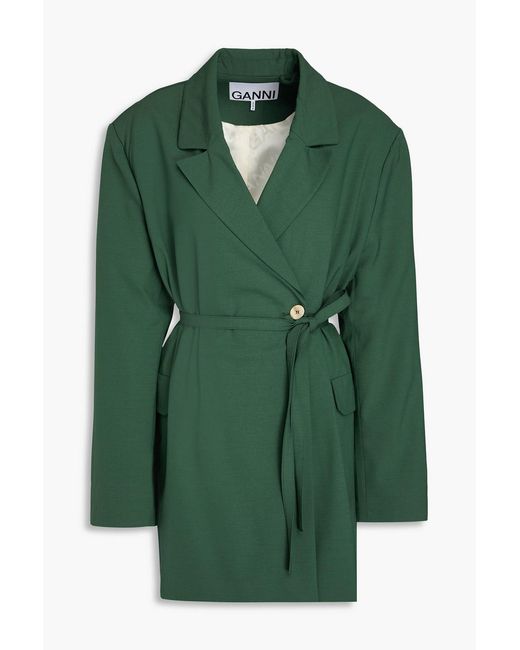 Ganni Green Double-breasted Crepe Blazer
