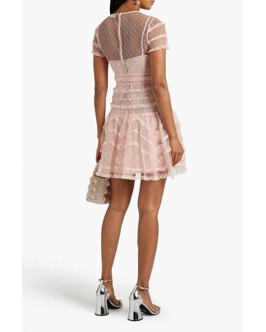 RED Valentino Pink Velvet And Lace-trimmed Point D'esprit Mini Dress
