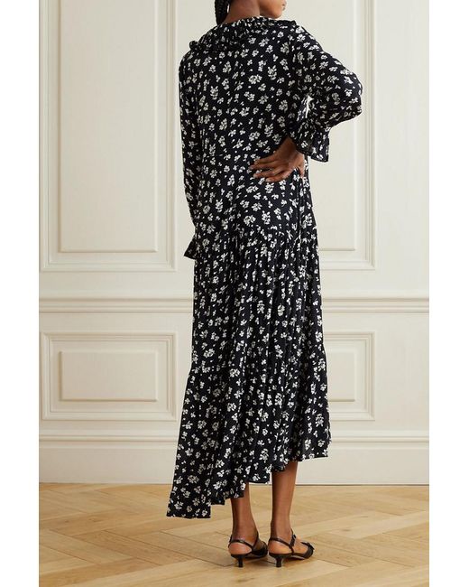 Rixo Blue Mali Floral-print Crepe De Chine Midi Dress