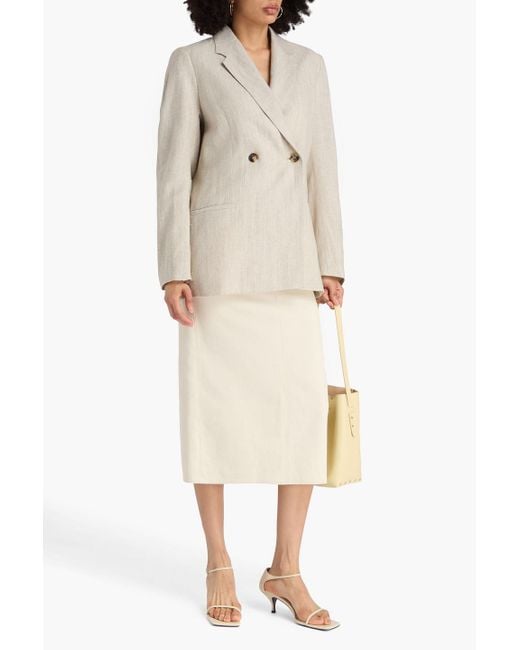 Totême  Natural Double-breasted Wool And Linen-blend Blazer