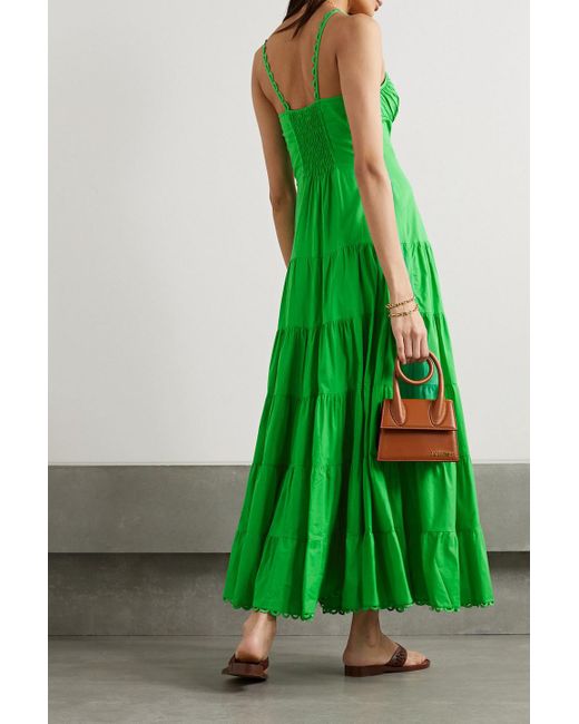 Charo Ruiz Green Melia Tiered Cotton-blend Maxi Dress