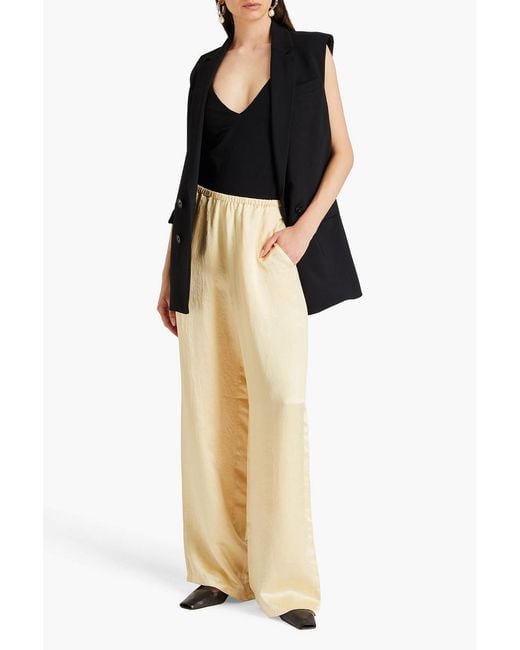 Tibi Natural Satin-twill Wide-leg Pants