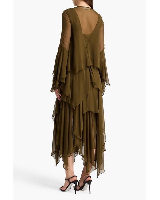 Zimmermann Green Tiered Silk-Chiffon Maxi Dress