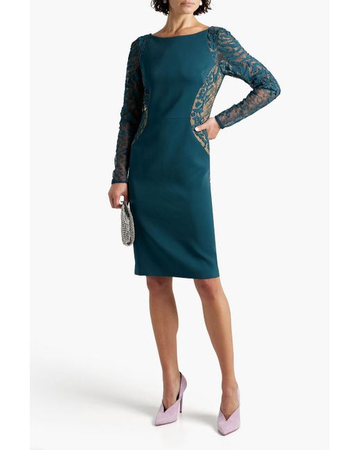 Zuhair Murad Blue Appliquéd Cady-paneled Chantilly Lace Dress