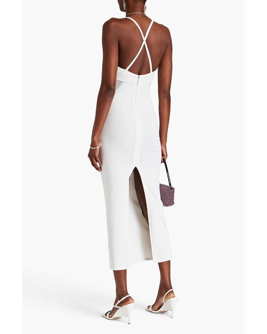 Hervé Léger White Stretch-knit Midi Dress