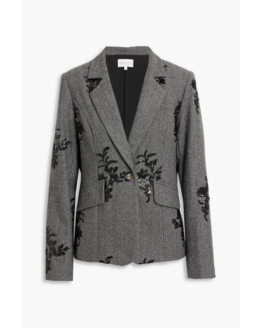 Mikael Aghal Black Sequin-embellished Herringbone Tweed Suit
