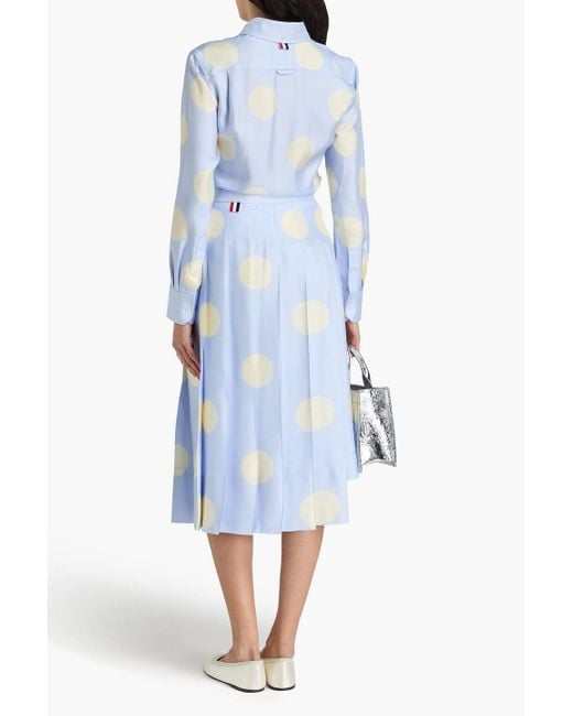 Thom Browne Blue Plissierter midirock aus seiden-twill mit polka-dots