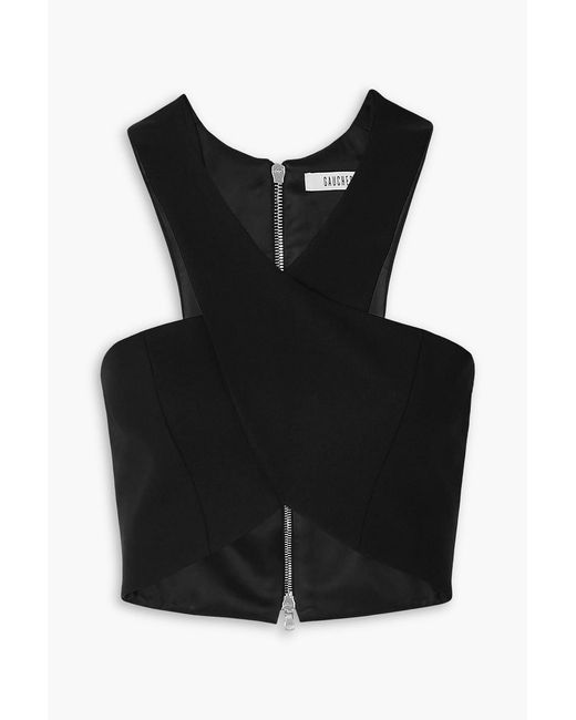 Gauchère Black Cropped Wool-blend Halterneck Top