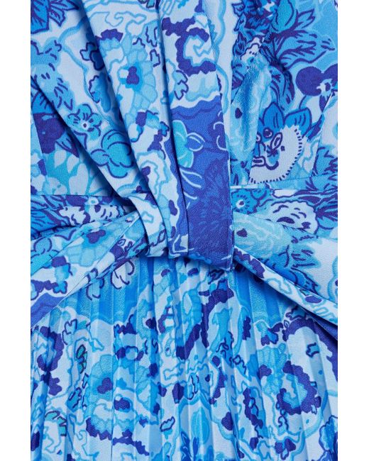 10 Crosby Derek Lam Blue Pleated Ruffled Floral-print Crepe Midi Dress