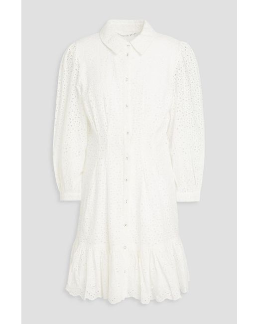 Veronica Beard White Kylan Broderie Anglaise Cotton Mini Shirt Dress