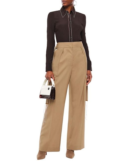 Marni Natural Buckled Wool Wide-Leg Pants