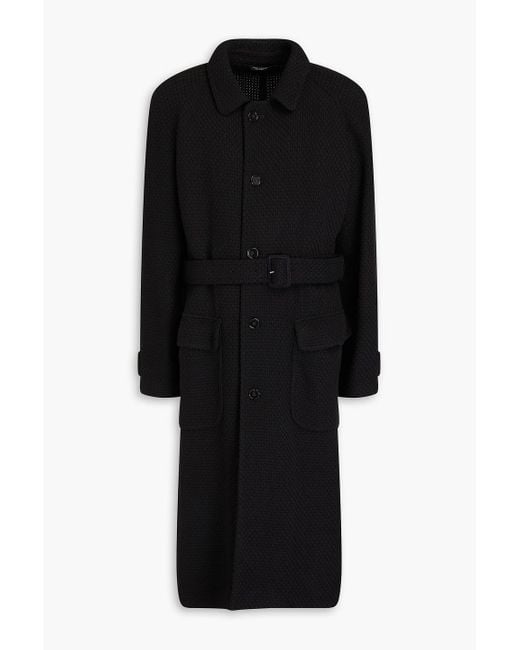 Dolce & Gabbana Black Belted Tweed Coat for men