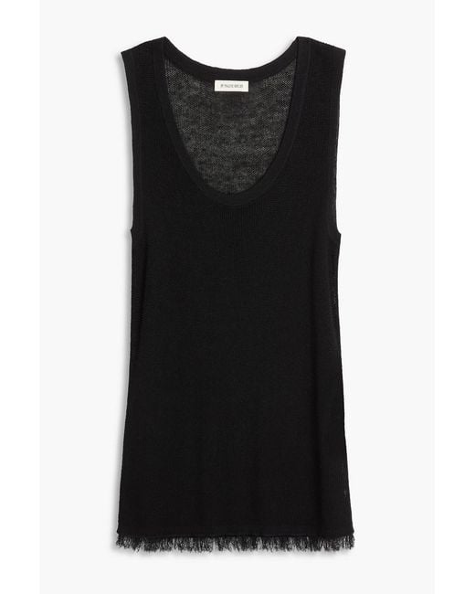 By Malene Birger Black Rhys Fringed Linen-blend Tank