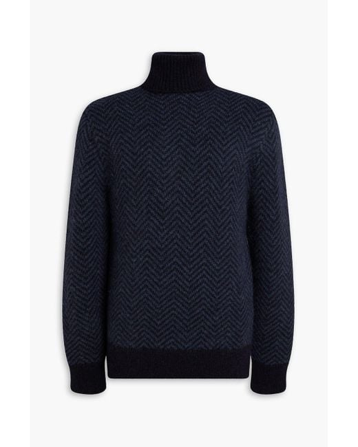 Officine Generale Blue Herringbone Alpaca-Blend Turtleneck Sweater for men