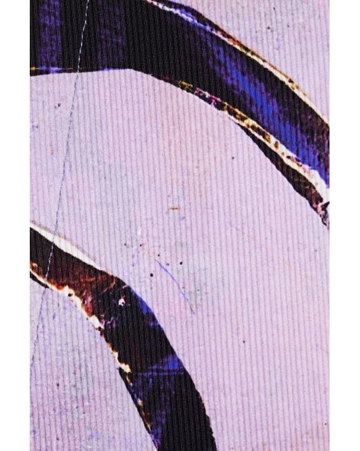 Louisa Ballou Blue Ring-embellished Printed Ribbed Jersey Top