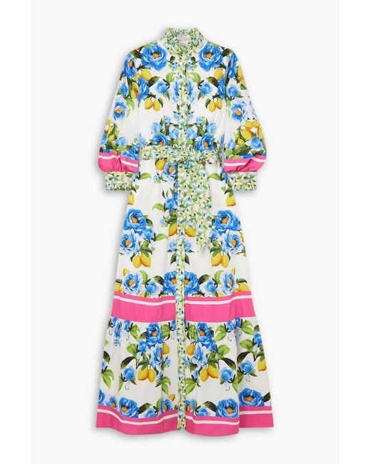 Borgo De Nor White Demi Belted Printed Cotton-poplin Maxi Shirt Dress