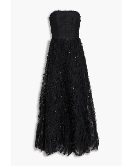 Zac Posen Black Strapless Embellished Tulle Gown