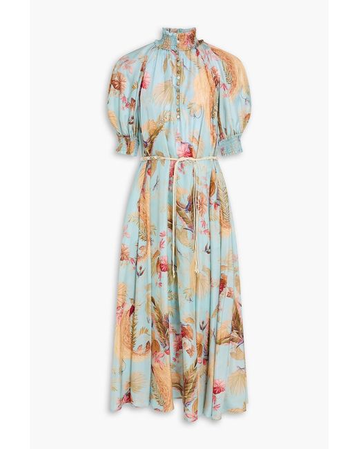 Zimmermann Blue Printed Silk-satin Maxi Dress